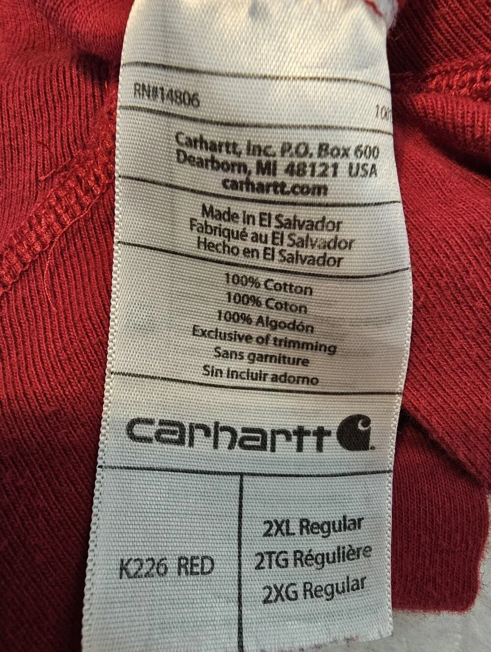 Carhartt K226 Mens 2XL Red 100% Cotton Thermal Union Suit Trap Door One Piece